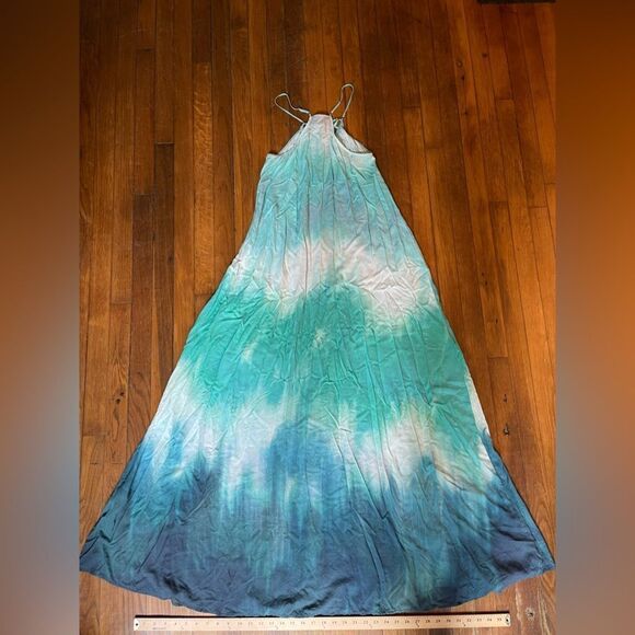 H&M blue and white tie dye MAXI DRESS spaghetti straps size 4 - Picture 2 of 8